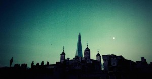 The Shard, the moon and the old churches of London
