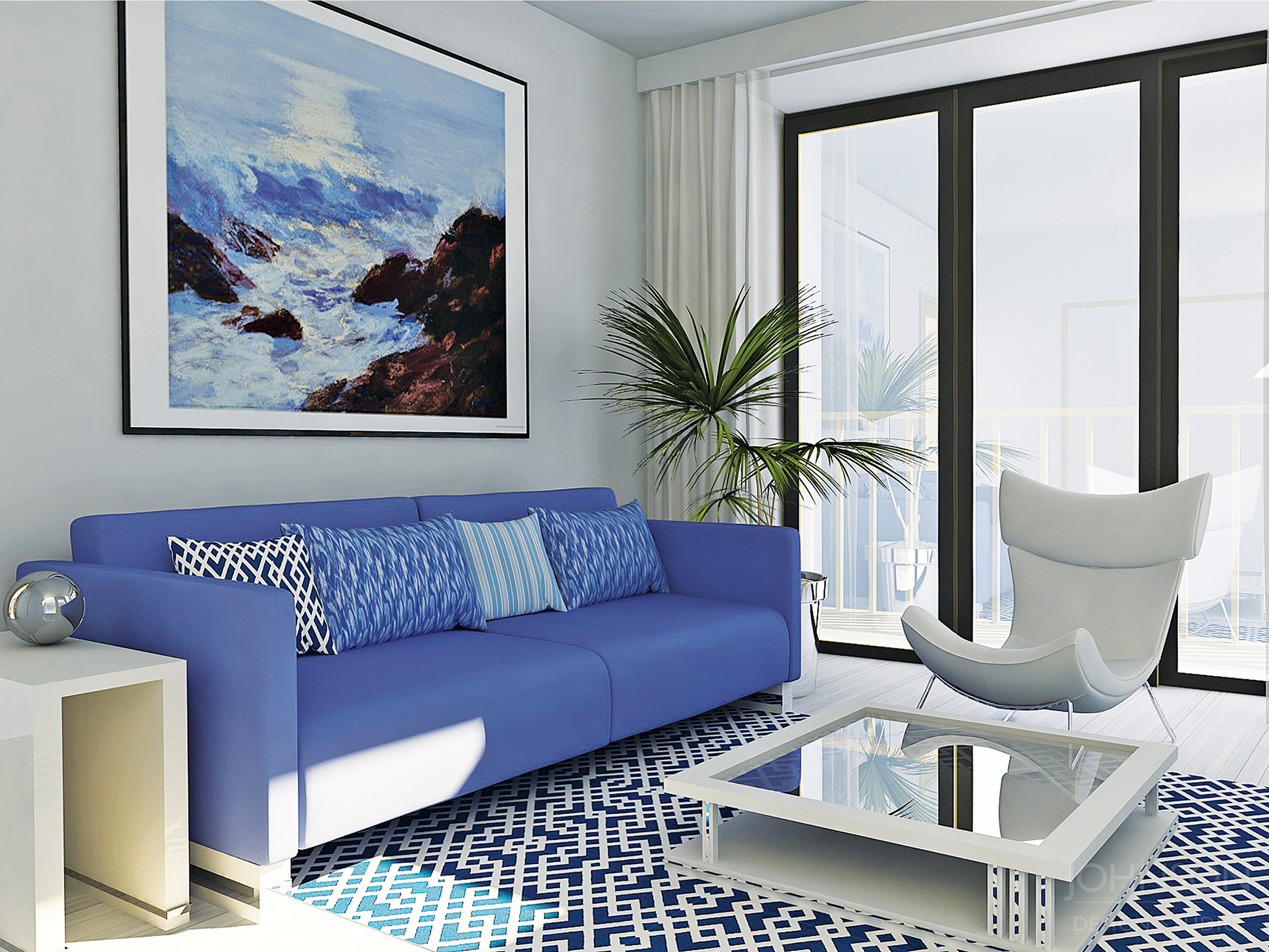 Interior design of a PassivHaus apartment in blue
