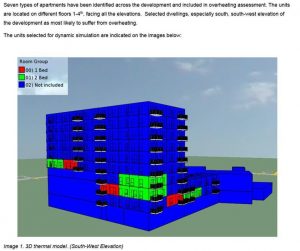 Screenshot from overheating analysis report of modern London new build flat