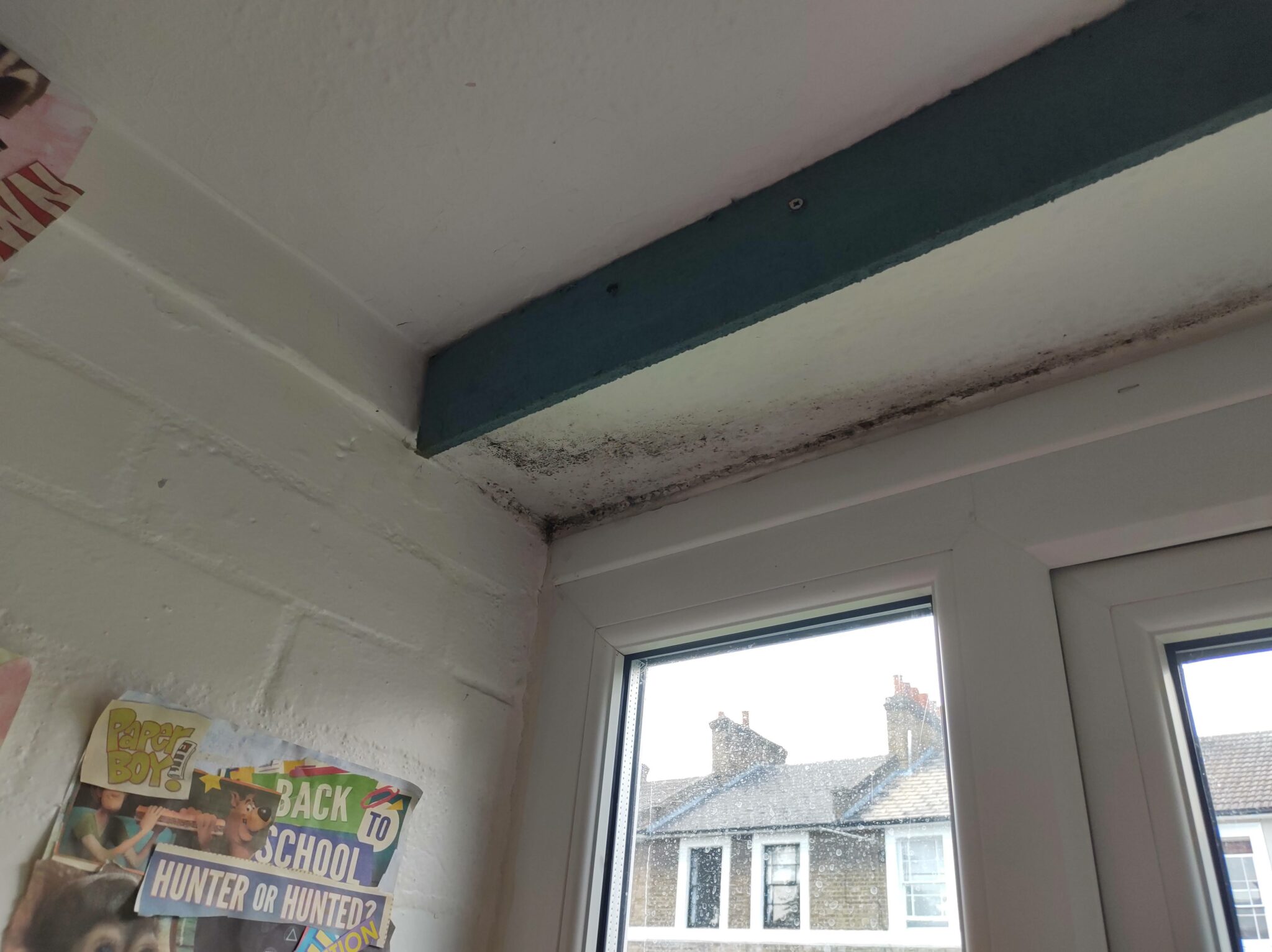 Mould in a classroom of a school near the window frame