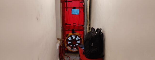 Airtightness Test Kit mounted in hallway of London retrofit 2021