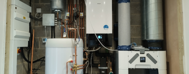 MVHR system installed into plant room next to Air Source Heat Pump and hot water cylinder